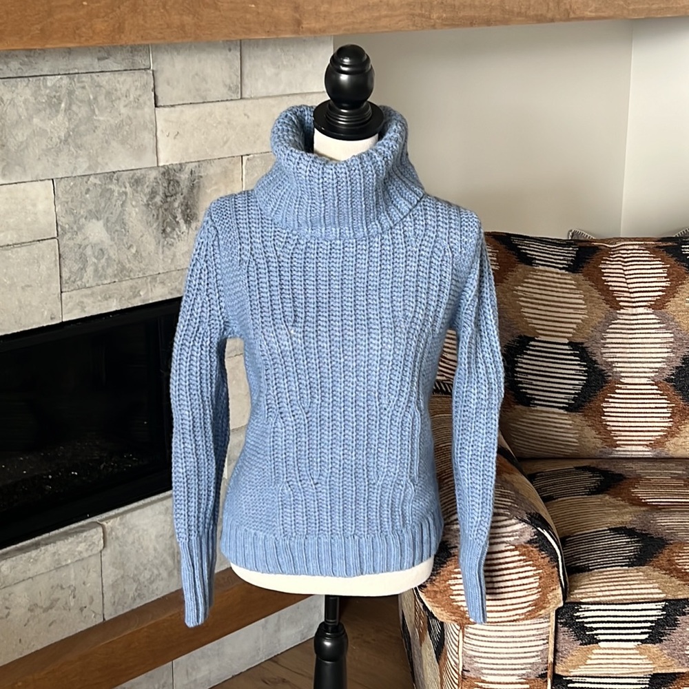 Banana Republic Light Blue Chunky Cable Knit Turtleneck Sweater